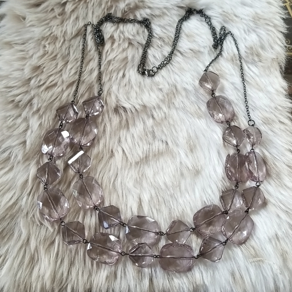 💐Long Double Strand Necklace with Smoky Acrylic Beads